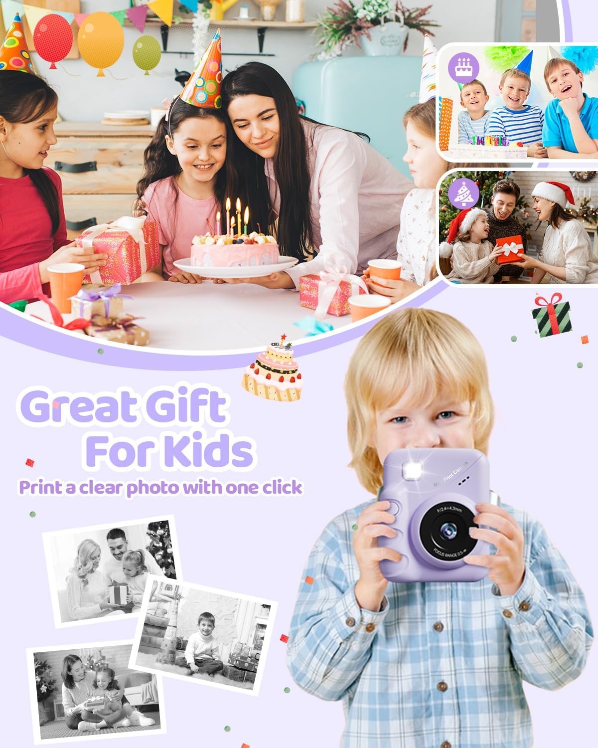 Appareil photo instantané enfant 48MP - Violet - Jusqu'à -28% de remise