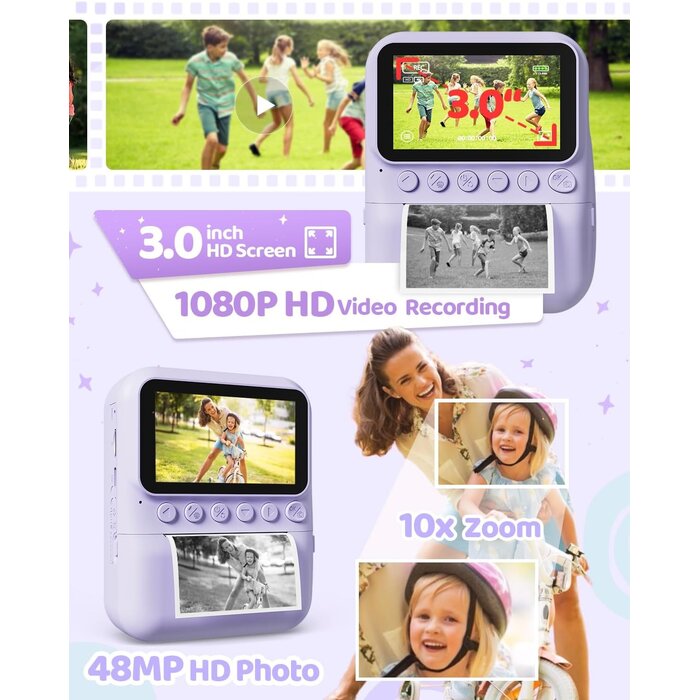 Appareil photo instantané enfant 48MP - Violet - Jusqu'à -28% de remise