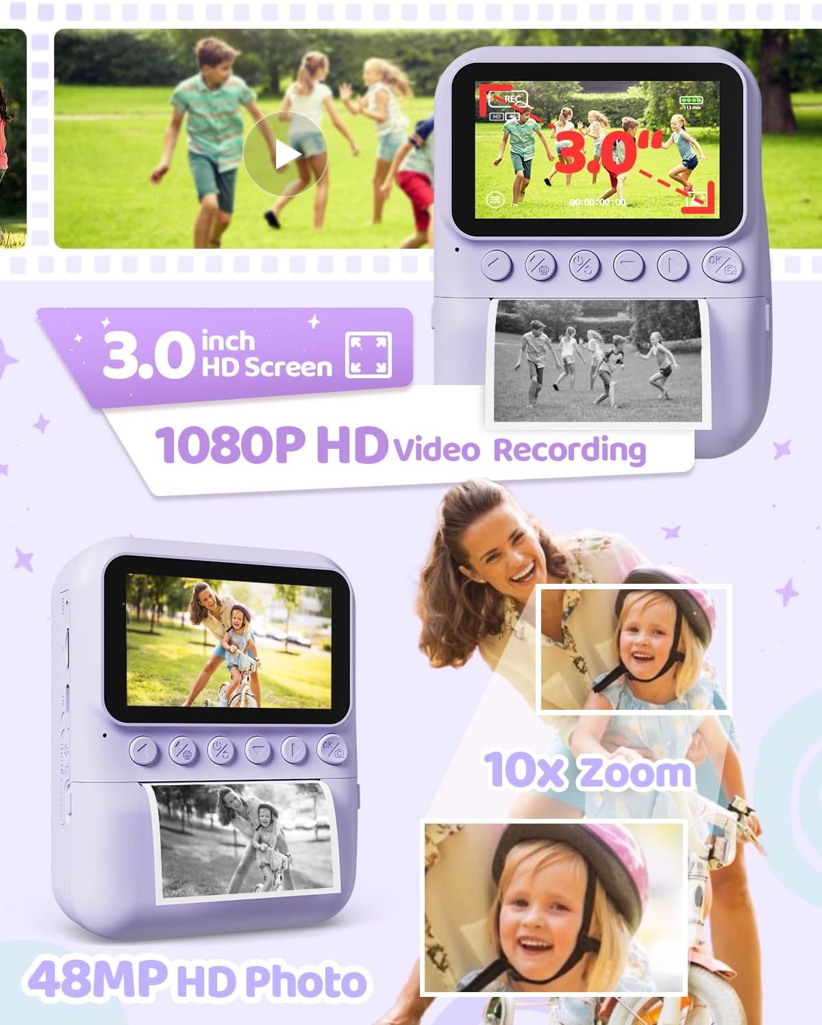Appareil photo instantané enfant 48MP - Violet - Jusqu'à -28% de remise