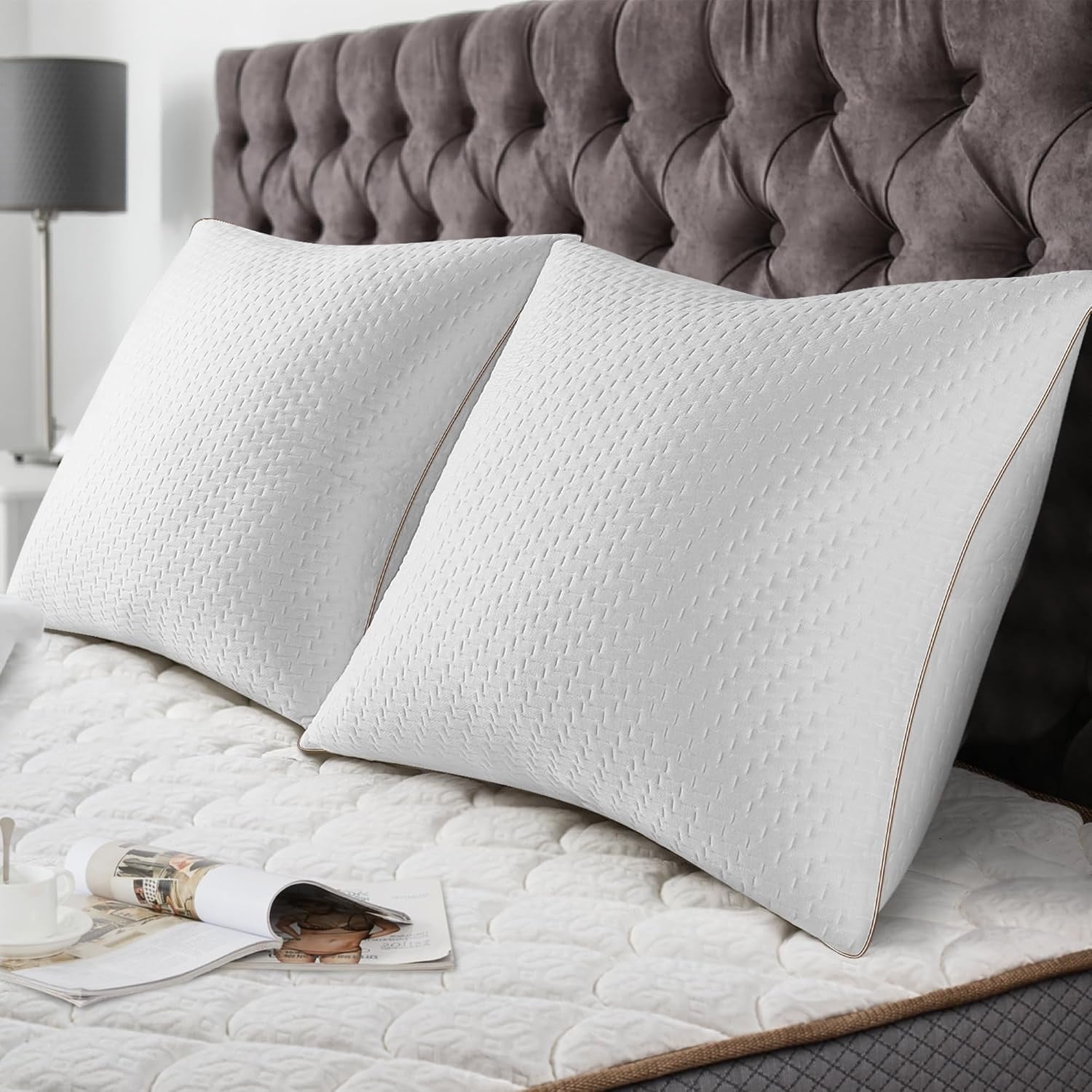 Lot de 2 Oreillers Bambou 60x60cm - Confort Ergonomique - Jusqu'à -33%