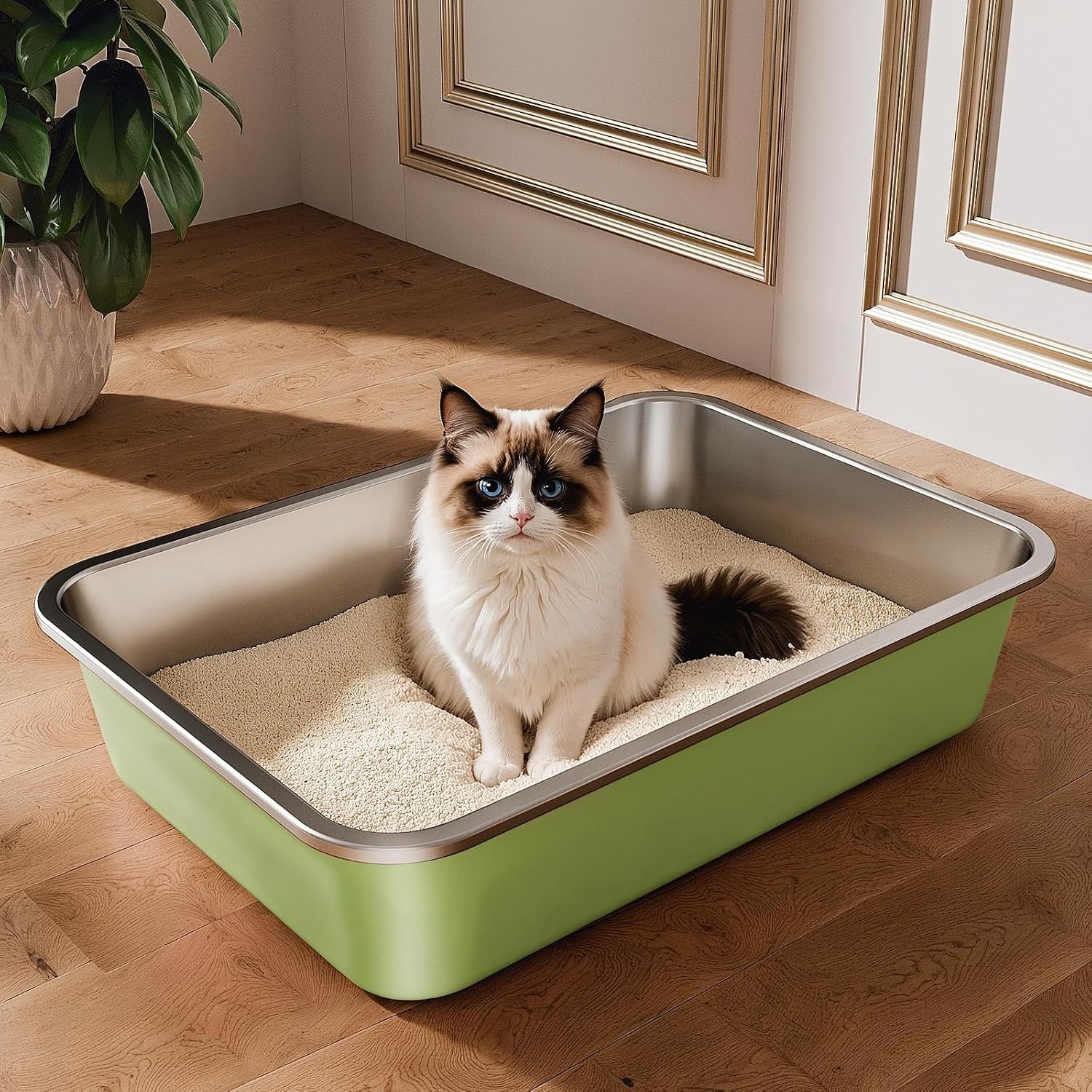 Bac à litière XXL en acier inoxydable pour grands chats - Jusqu'à 33% de remise