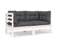 Vidaxl Banc de jardin 2 places avec coussins - Blanc - Jusqu'à -57%