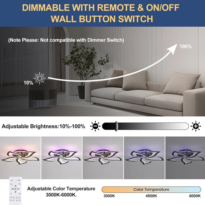 Plafonnier LED 5 pétales 50W noir - Dimmable - Jusqu'à -34% sur l'outlet