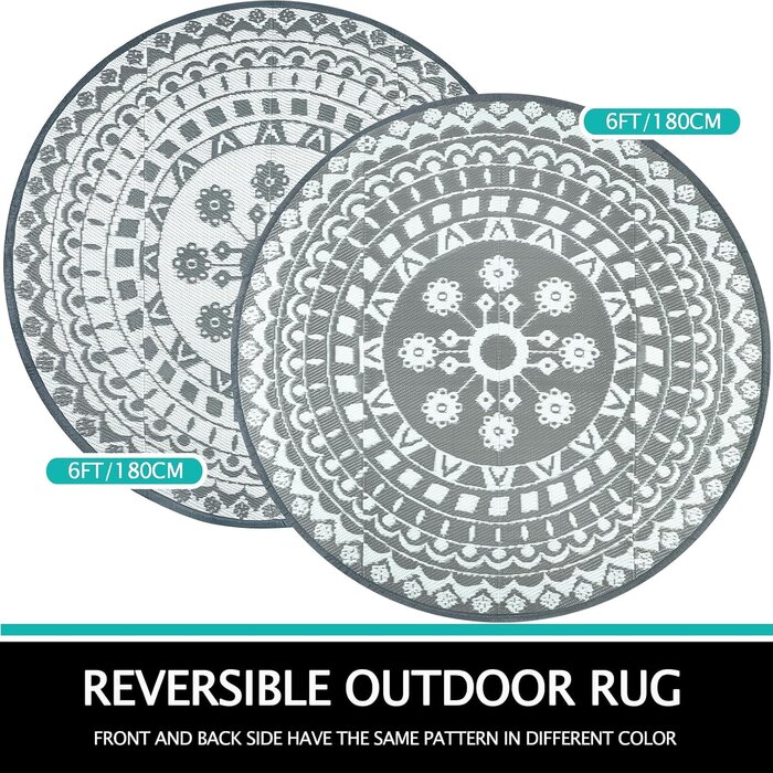 Tapis d'extérieur rond 180 cm - Réversible et imperméable - Jusqu'à -33%
