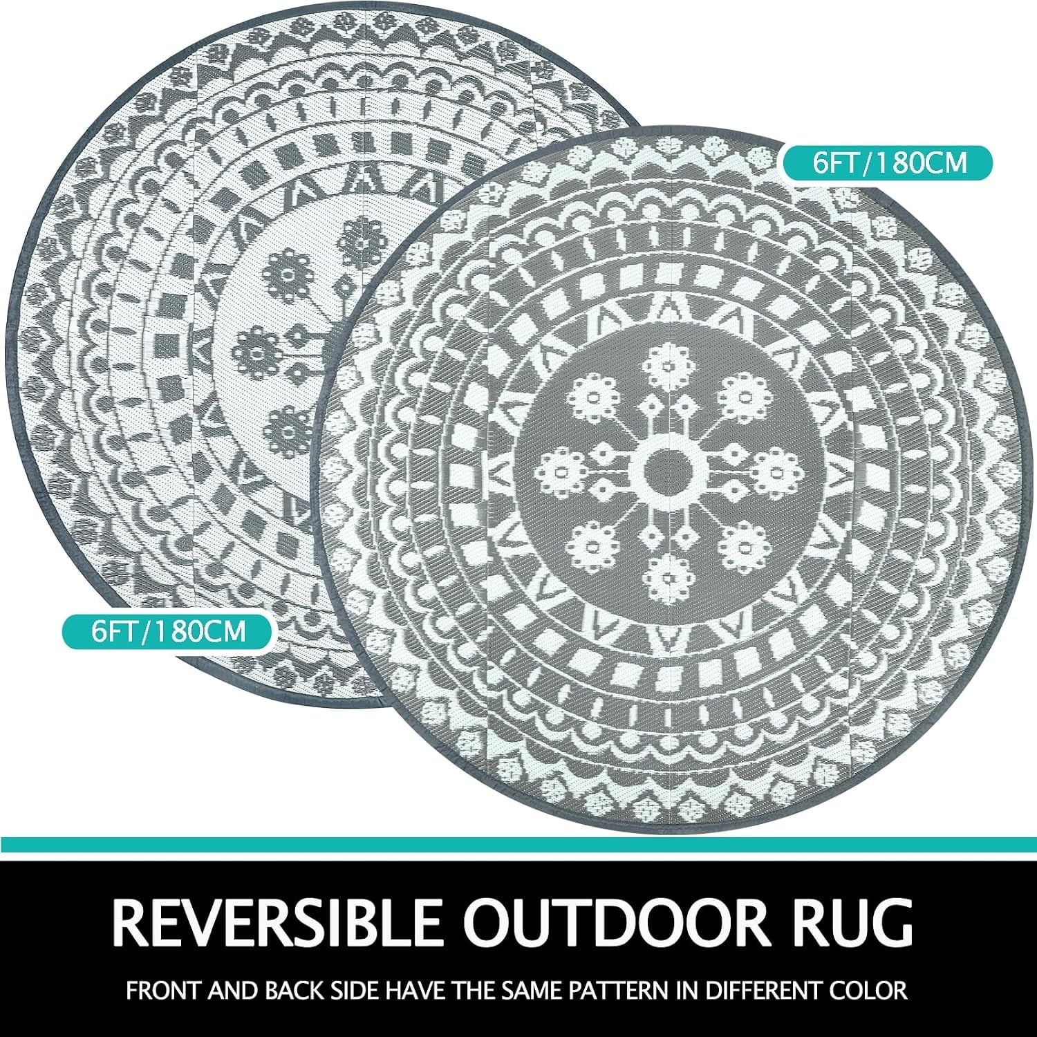 Tapis d'extérieur rond 180 cm - Réversible et imperméable - Jusqu'à -33%