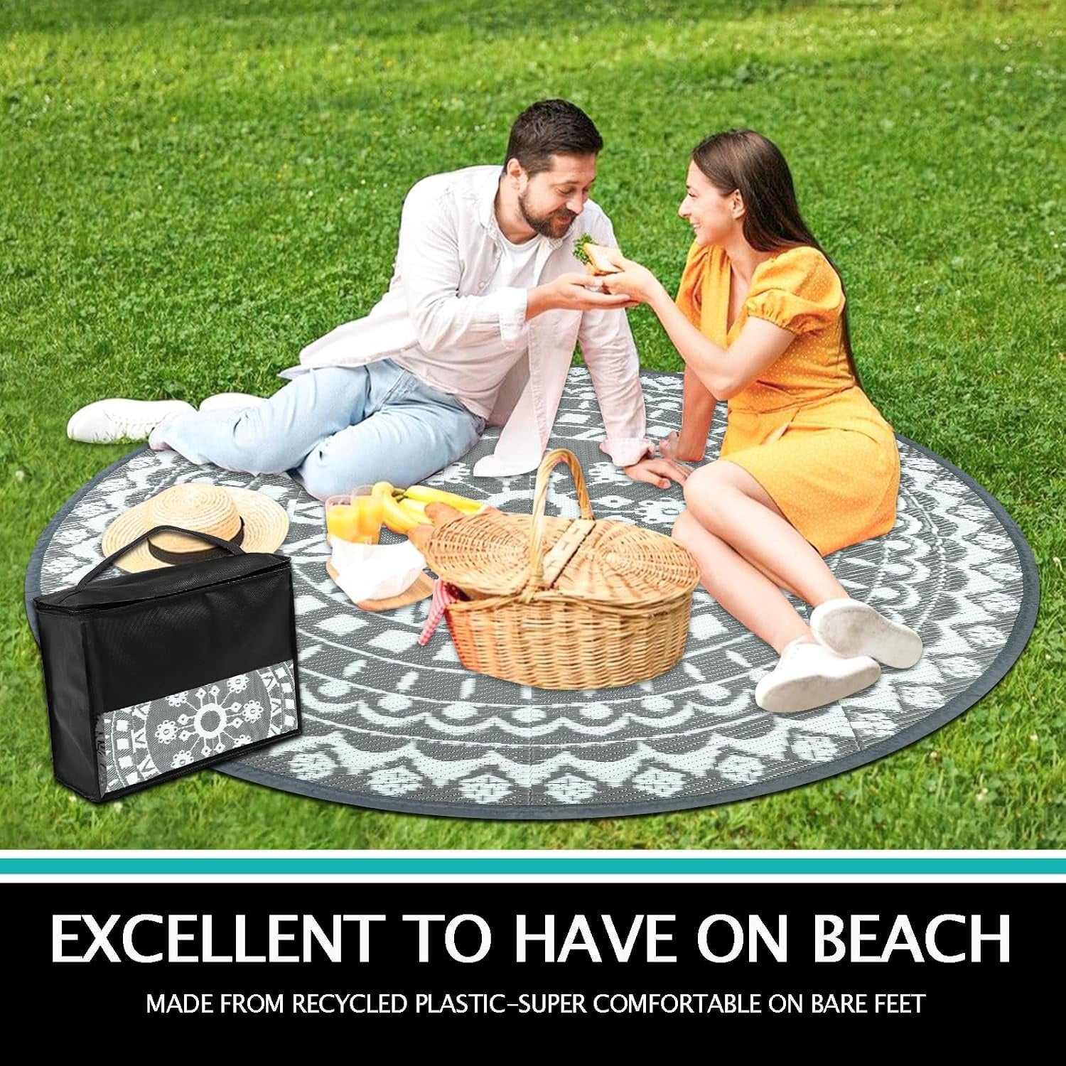 Tapis d'extérieur rond 180 cm - Réversible et imperméable - Jusqu'à -33%