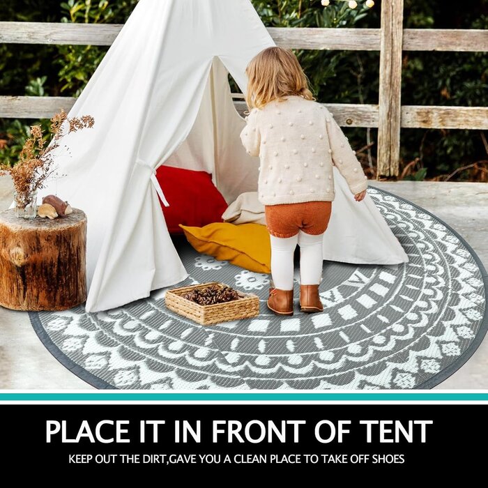 Tapis d'extérieur rond 180 cm - Réversible et imperméable - Jusqu'à -33%