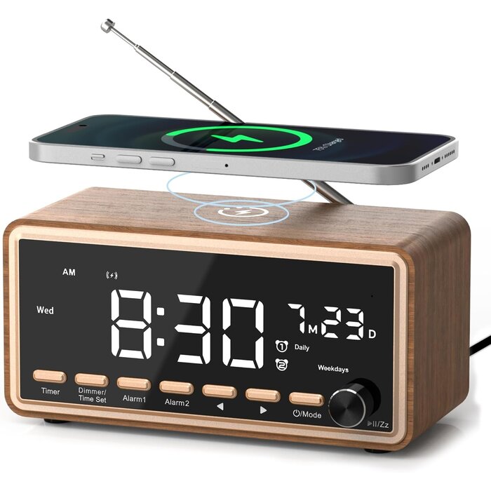 Radio-réveil multifonction en bois - Jusqu'à 34 % de réduction