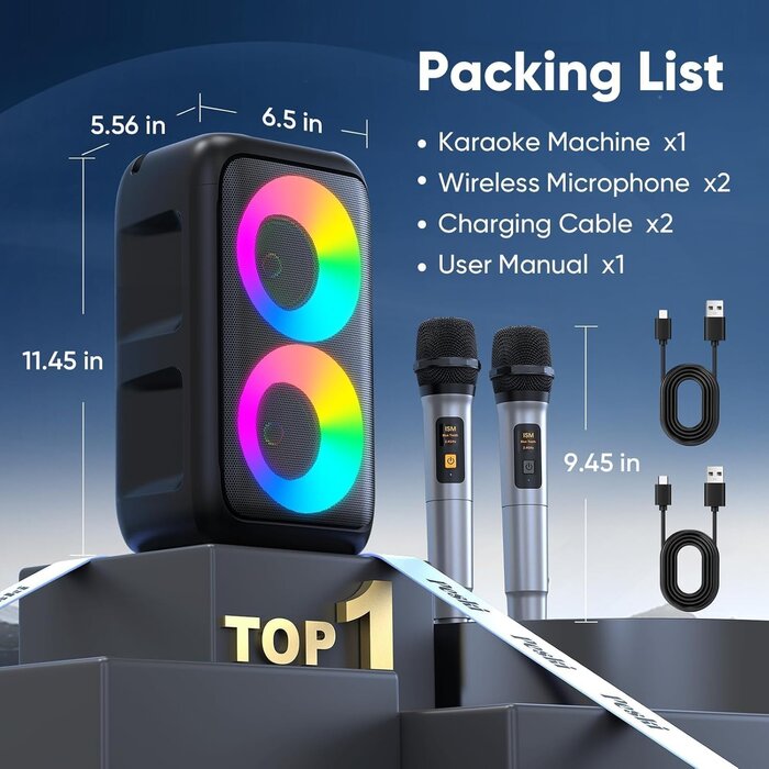 Machine de karaoké portable Bluetooth avec 2 micros - Jusqu'à 34 % de réduction