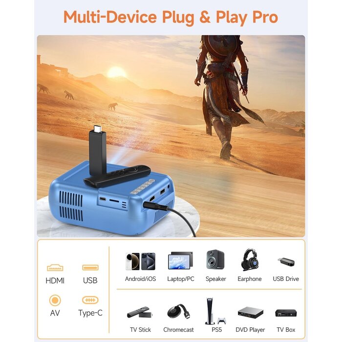 Mini Vidéoprojecteur Portable Full HD WiFi/Bluetooth - Jusqu'à -34%