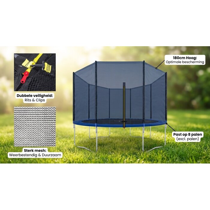 Filet de sécurité trampoline 366 cm - 8 poteaux - Jusqu'à 33% de remise