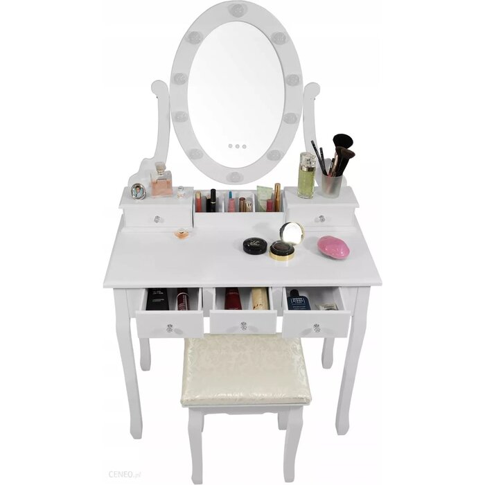 Coiffeuse blanche avec miroir LED et tabouret - Jusqu'à 47% de remise