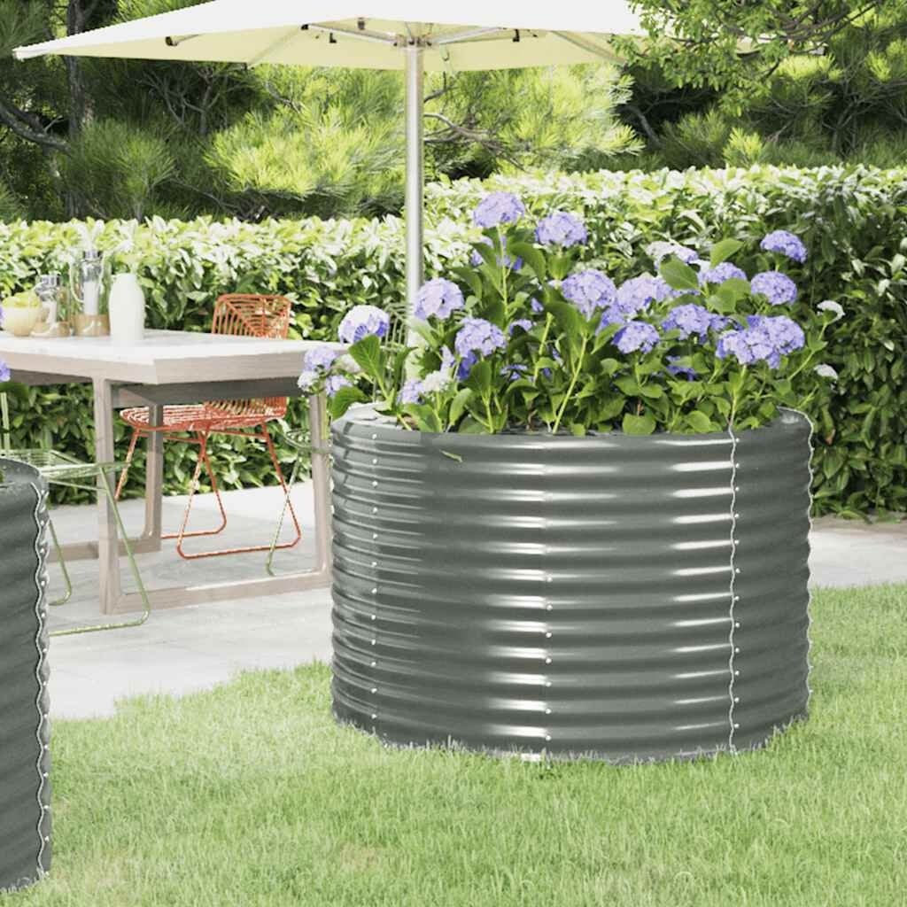 Bac à fleurs surélevé rond en acier gris - Jusqu'à 33% de remise