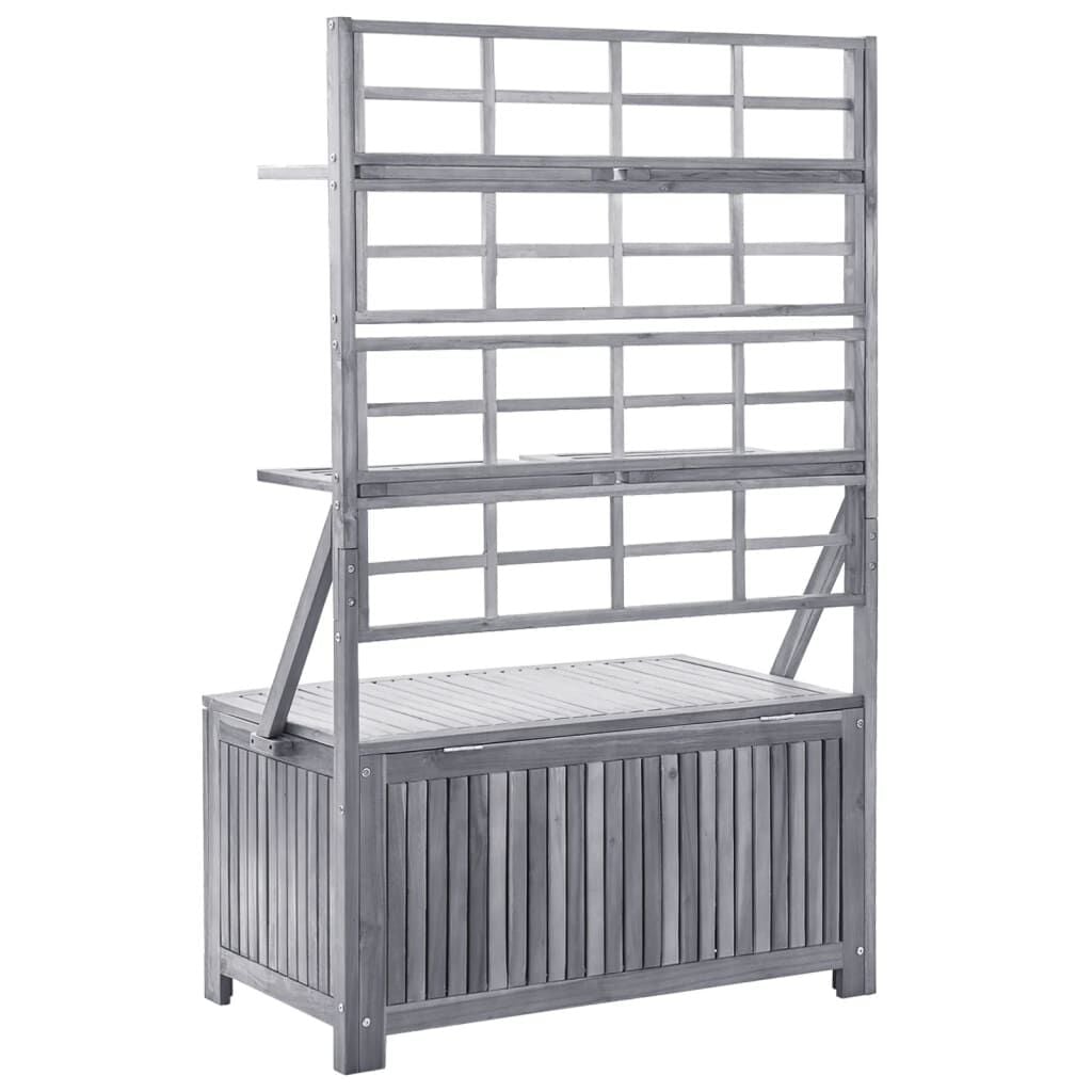 Coffre de jardin en acacia avec treillis - Gris - Jusqu'à -35%