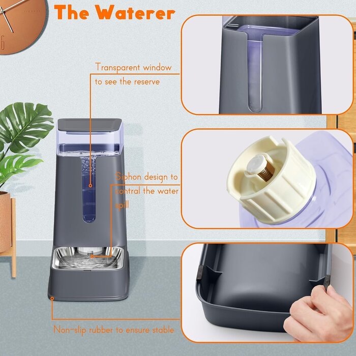 Distributeur automatique 2-en-1 croquettes et eau - Gris - Jusqu'à -28%