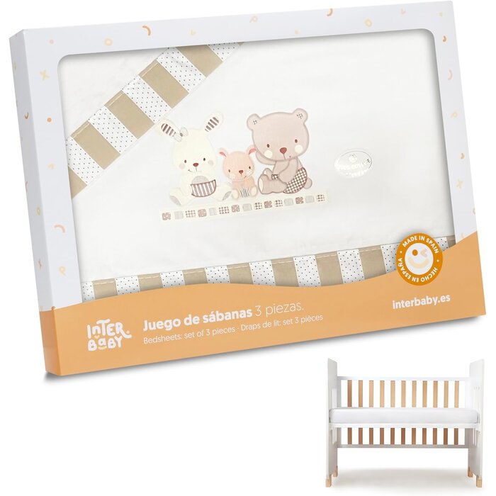 Parure de lit bébé 3 pièces 60x120 cm - Cœurs beige - Jusqu'à -27%