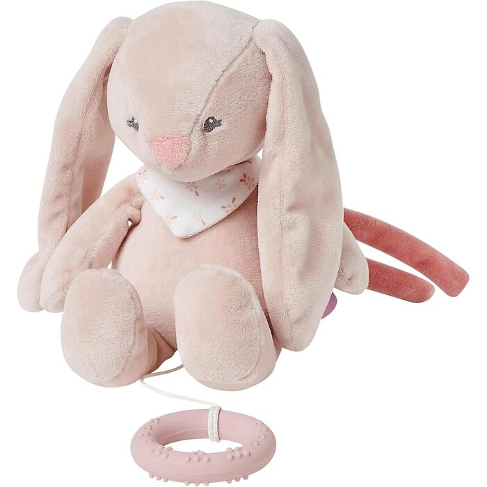 Mini lapin musical avec anneau de dentition - Vieux rose - Jusqu'à 27% de remise