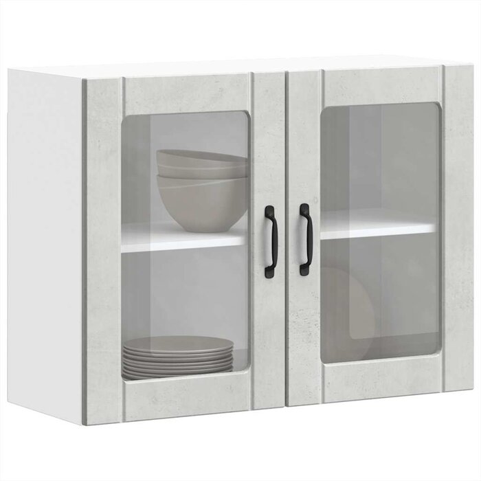 Vidaxl Meuble haut de cuisine porte vitrée gris béton - Jusqu'à 34% de réduction
