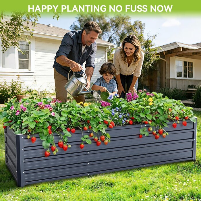 Potager surélevé en acier anthracite 240x90cm - Jusqu'à 29% de remise