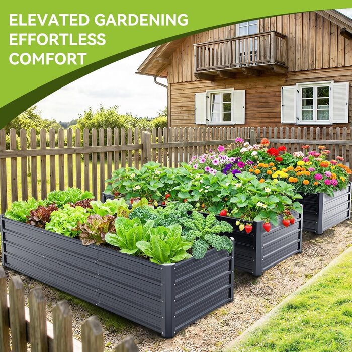 Potager surélevé en acier anthracite 240x90cm - Jusqu'à 29% de remise