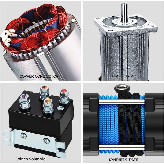 Treuil électrique 12V 2045 kg - Corde synthétique - Jusqu'à 30% de remise