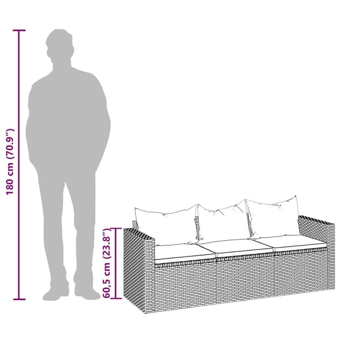 Vidaxl Banquette de jardin 3 places en résine tressée noire - Jusqu'à 35% de remise
