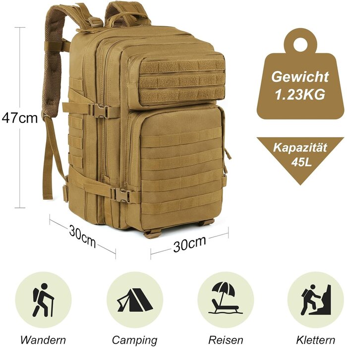 Sac à dos tactique 45L - Robuste et imperméable - Jusqu'à -27%