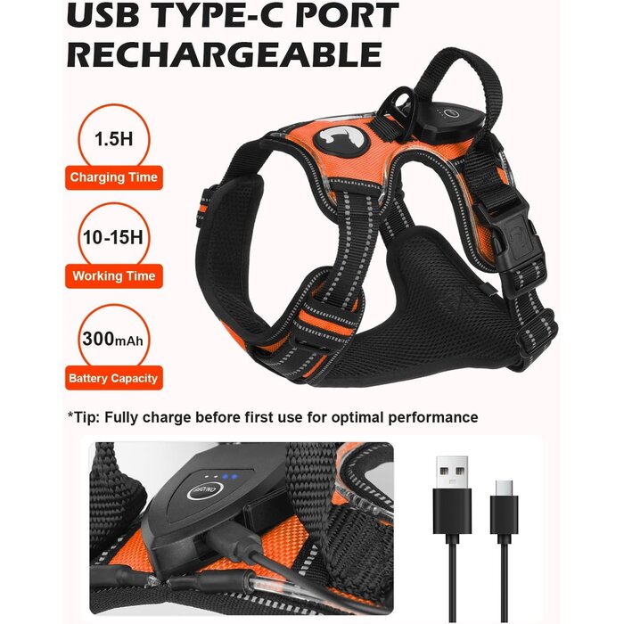 Harnais anti-traction LED pour chien - Orange Taille L - Jusqu'à -31%