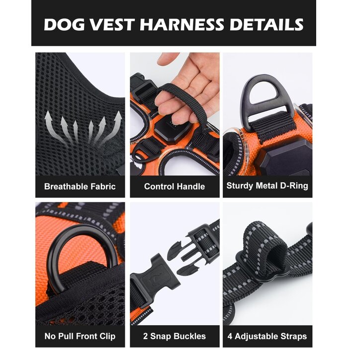 Harnais anti-traction LED pour chien - Orange Taille L - Jusqu'à -31%