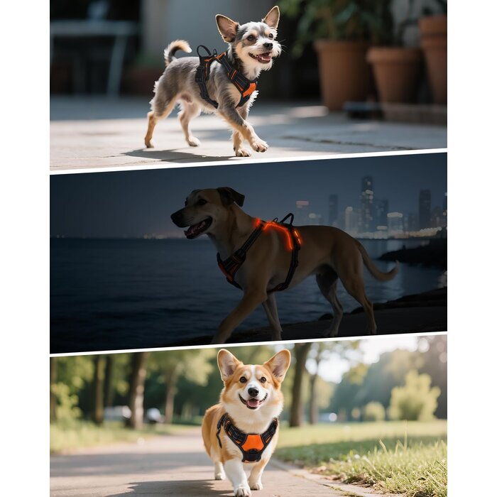 Harnais anti-traction LED pour chien - Orange Taille L - Jusqu'à -31%