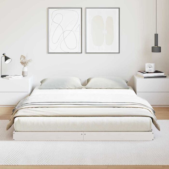 Vidaxl Cadre de lit en bois de pin massif 140x220cm Blanc - Jusqu'à -34%