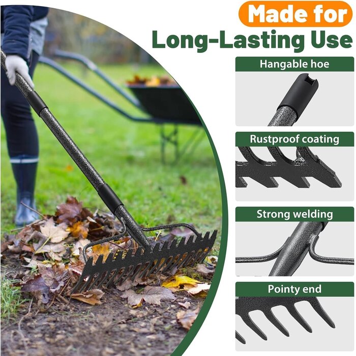 Râteau à feuilles 17 dents 190 cm - Jusqu'à -59% sur votre jardin