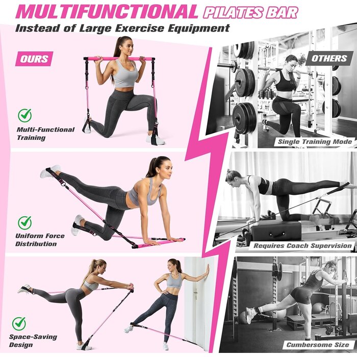 Barre de Pilates extra-forte avec élastiques - Rose - Jusqu'à -26%