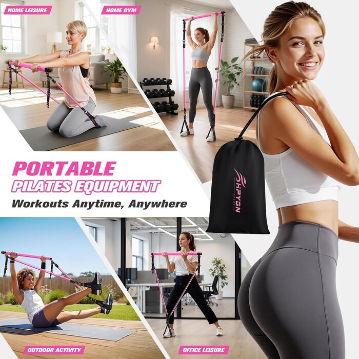 Barre de Pilates extra-forte avec élastiques - Rose - Jusqu'à -26%