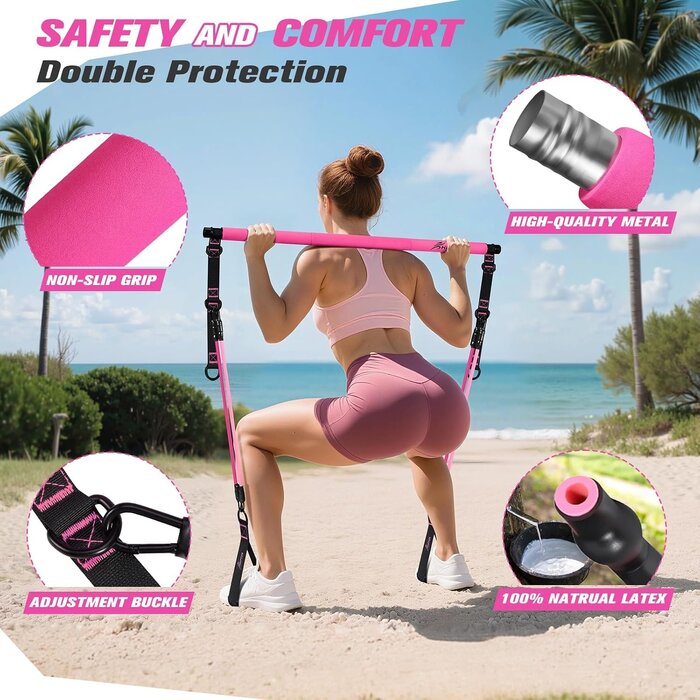 Barre de Pilates extra-forte avec élastiques - Rose - Jusqu'à -26%