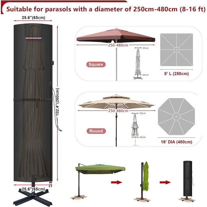 Housse de protection pour parasol 260x65 cm - Jusqu'à -31% sur l'outlet