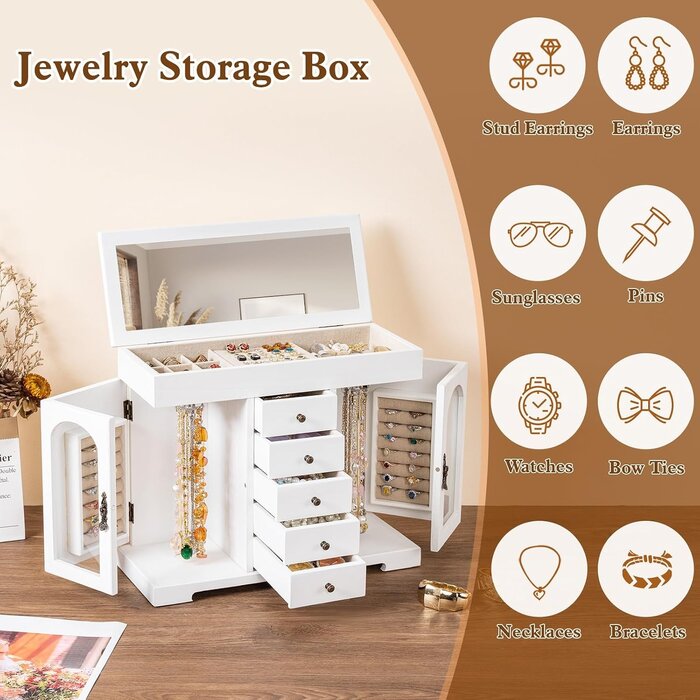 Grande boîte à bijoux vintage en bois blanc - Jusqu'à 33% de réduction