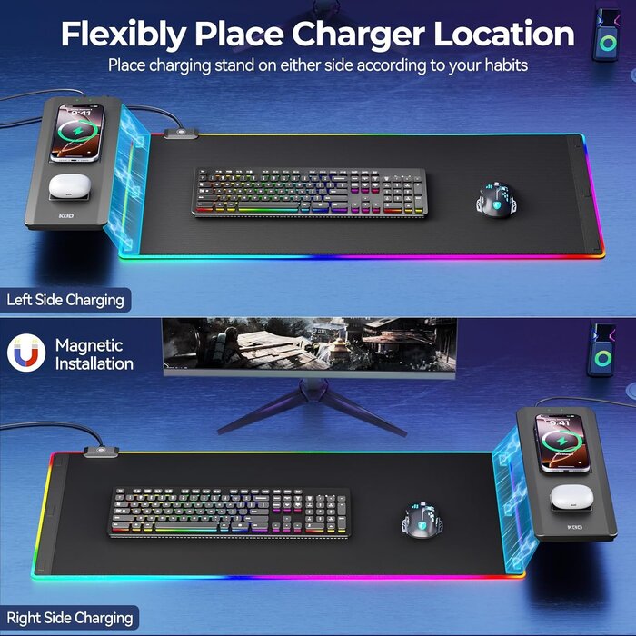 Tapis Gaming RGB avec chargeur sans fil - Jusqu'à 33% de remise