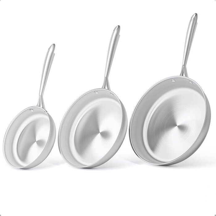 Set de 3 poêles inox Tri-ply 20/26/30 cm - Jusqu'à -34% sur l'outlet
