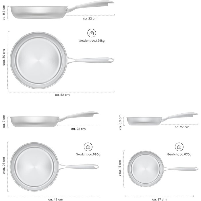 Set de 3 poêles inox Tri-ply 20/26/30 cm - Jusqu'à -34% sur l'outlet
