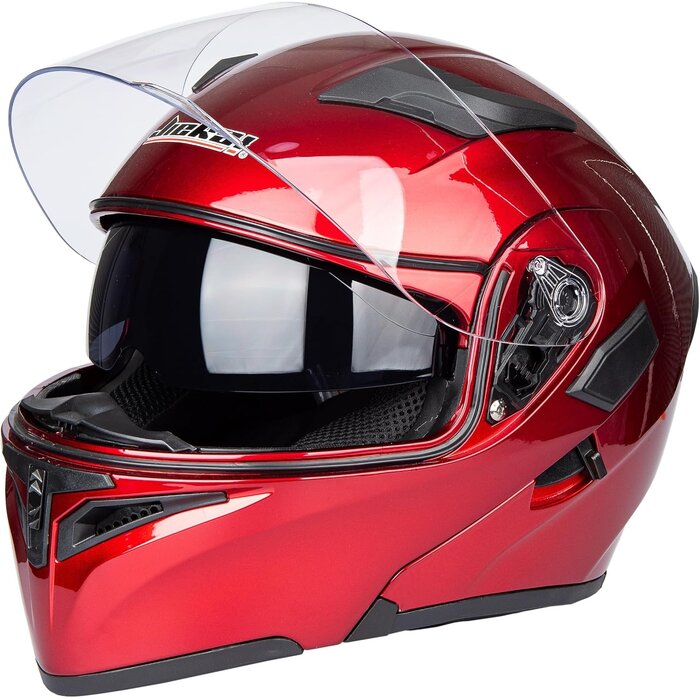 Casque moto modulable rouge - Double visière - Jusqu'à 34% de remise