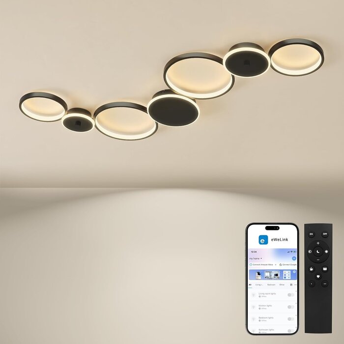 Plafonnier LED 7 anneaux dimmable - Blanc - 93 cm - Jusqu'à -34%