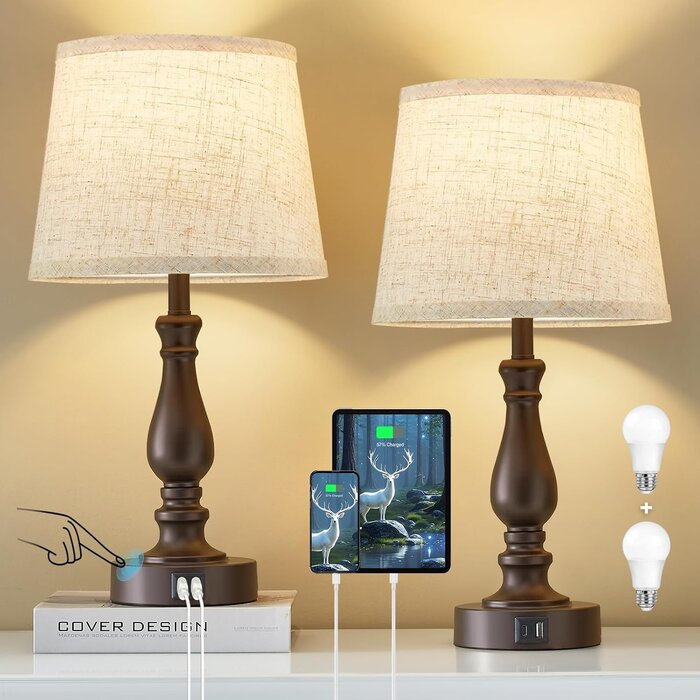 Lot de 2 lampes de chevet tactiles avec ports USB - Jusqu'à 33% de remise