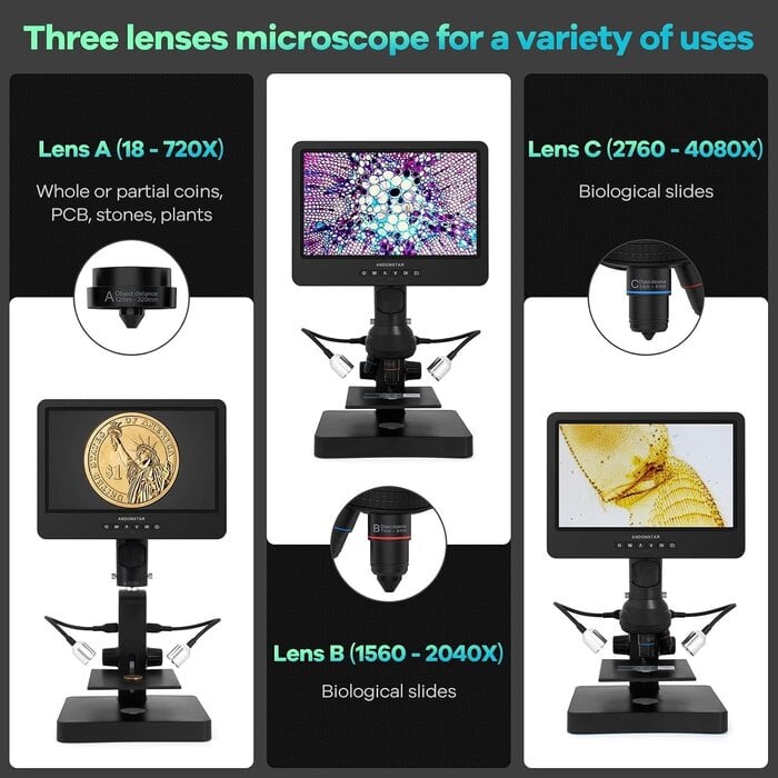 Microscope Numérique 10,1" UHD 2160p Triple Objectif - Jusqu'à -30%