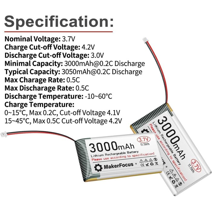 Lot de 2 Batteries Li-Po 3,7V 3000mAh pour ESP32 - Jusqu'à -54%