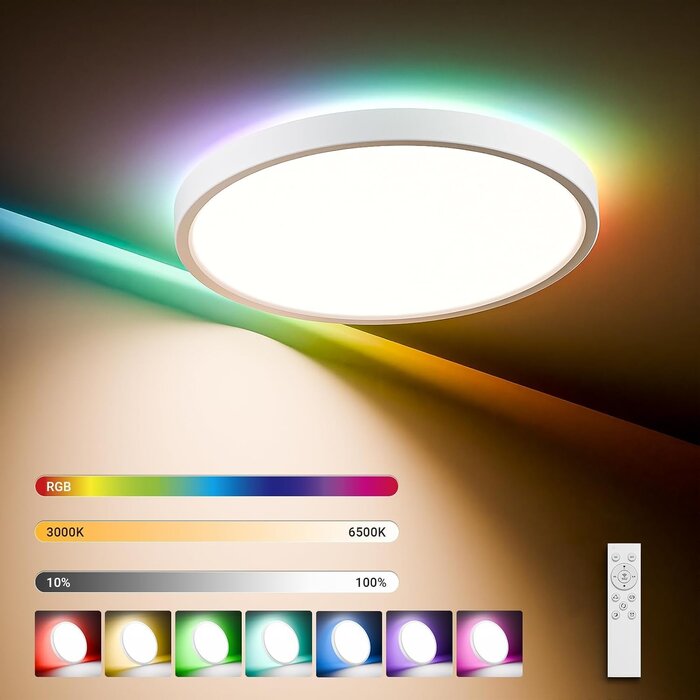 Plafonnier LED RGB 24W Ø30cm - Dimmable et étanche - Jusqu'à -28%