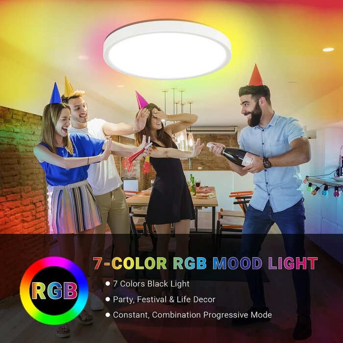 Plafonnier LED RGB 24W Ø30cm - Dimmable et étanche - Jusqu'à -28%
