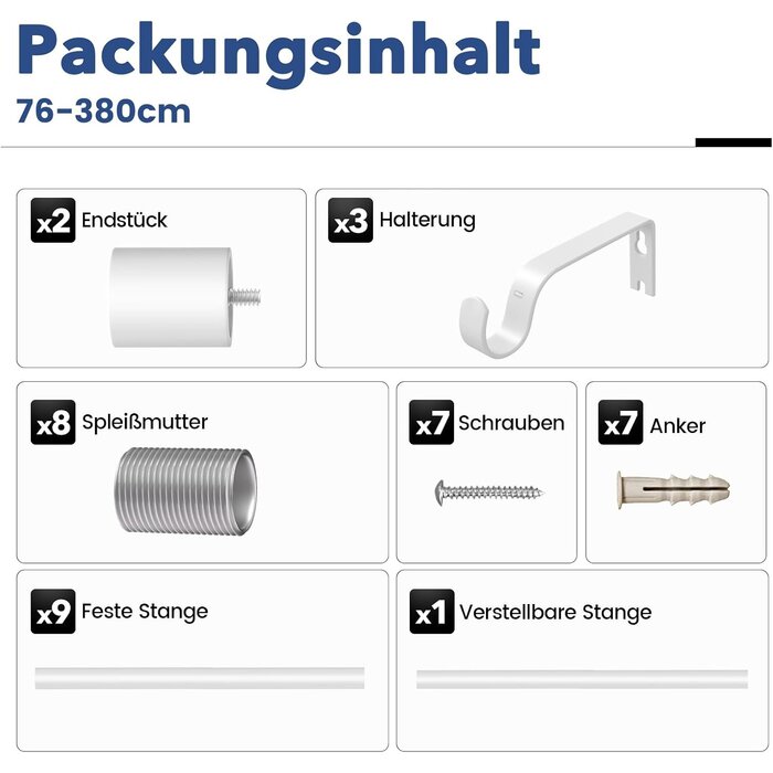 Tringle à rideaux robuste 76-380 cm - Jusqu'à -27% sur votre déco