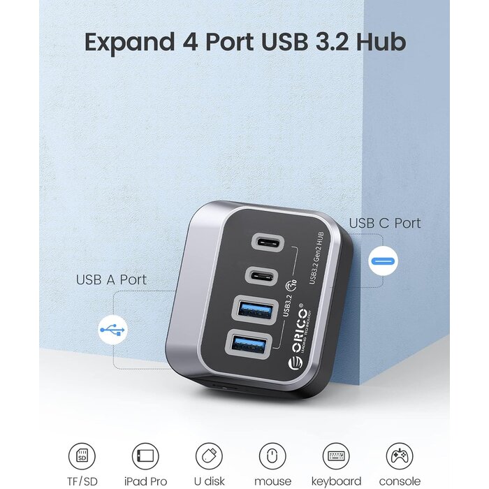 Hub USB 3.2 Gen2 10 Gbit/s - 4 ports (2x USB-C, 2x USB-A) - Jusqu'à -33%