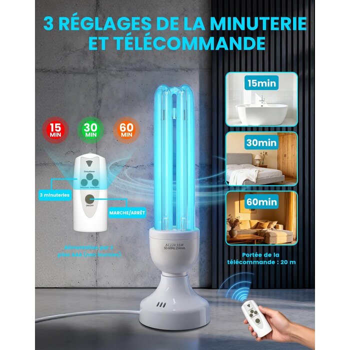 Lampe de désinfection UV-C 55W avec ozone - Jusqu'à 33% de remise